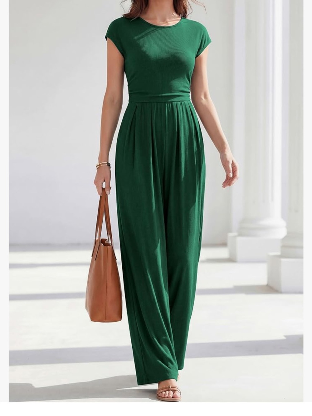 Cap-Sleeve Emerald Green Jumpsuit - Picture 13 of 13